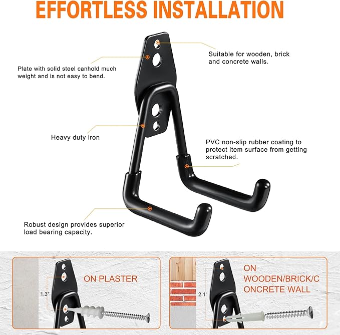 HUPBIPY Heavy Duty Garage Hooks 6 Pack, 2.8 inch Small U Shaped Hanger - Image 3