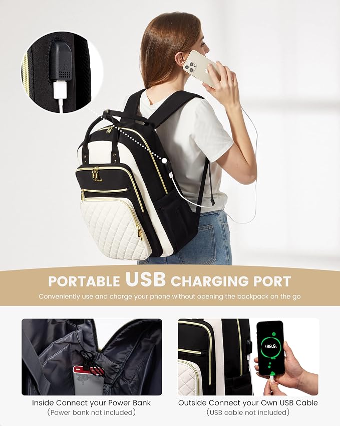 LOVEVOOK Laptop Backpack, D-black-beige, 19 x 13.3 x 7.9 in, 1.9 lbs, 30L - Image 5