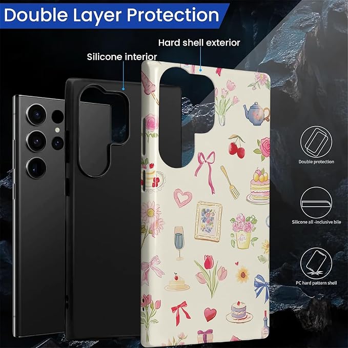 for Samsung Galaxy S24 Ultra Case, HL2 Aesthetic Bow Preppy Collage Hybrid 2 - Image 2