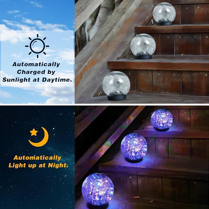 SyouHome Solar Garden Lights Outdoor Waterproof, 4 Pack 30 LEDs Cracked Glass - Image 2