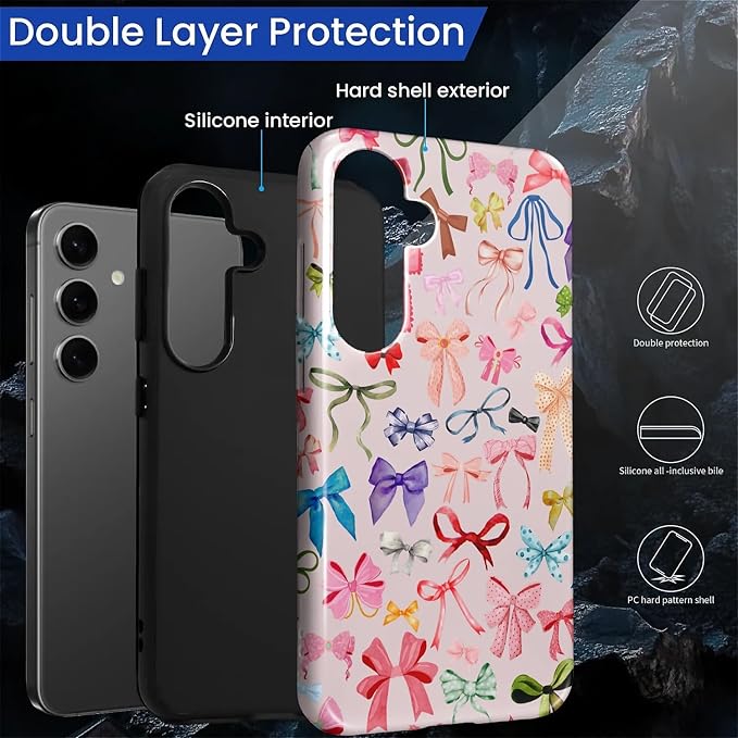 for Samsung Galaxy S24 FE Case, HL2 Aesthetic Color Bow Tie Hybrid 2 Layer Hard - Image 2