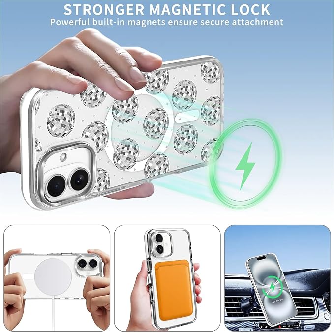 Case for iPhone 16, Disco Ball Grayish White Phone Case Design，for Women Girls - Image 3