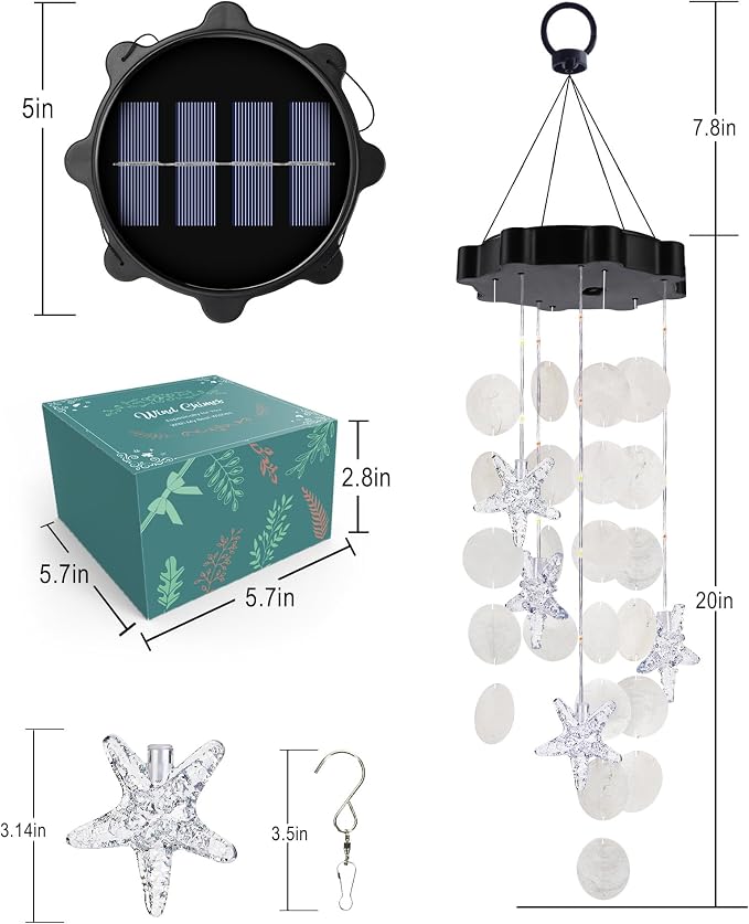 Toodour Solar Wind Chimes for Outside, Shells Light Gifts for Mom Grandma Women - Image 7