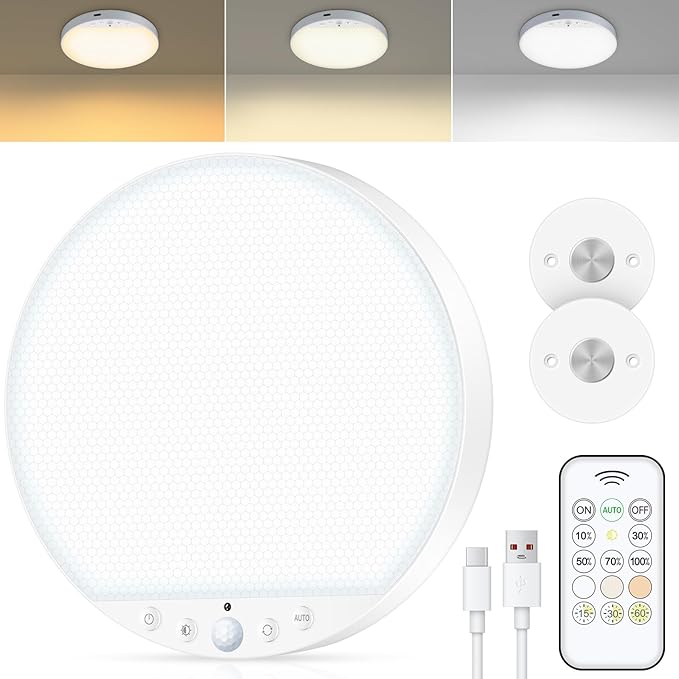 Rechargeable 6W Motion Sensor Ceiling Light Indoor, No Wiring & Magnetic by ShunFSC