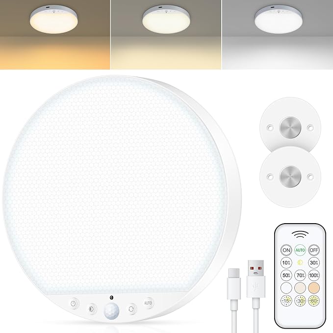 Rechargeable 8W Motion Sensor Ceiling Light Indoor, No Wiring & Magnetic by ShunFSC