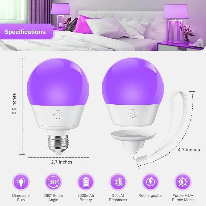 Brightown E26 Rechargeable UV Light Bulbs - Image 5