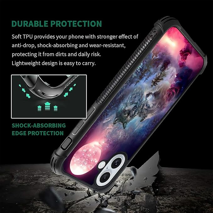 for iPhone 16 Plus Case, Star Two Wolfs Howling Pattern Graphic Design Girl Boy - Image 7