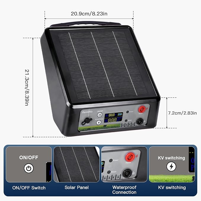 6-12KV Adjustable Output Solar Charger, 20 Miles Solar Powered Electric Fence 2 - Image 6