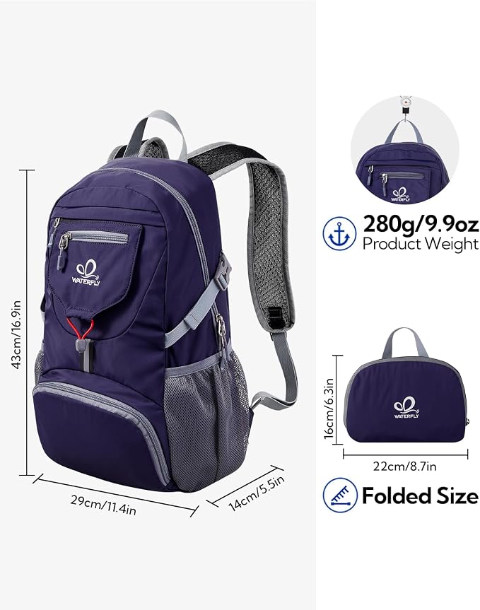 WATERFLY Small Lightweight Packable Backpack: 20l Ultra Light Foldable Travel - Image 3