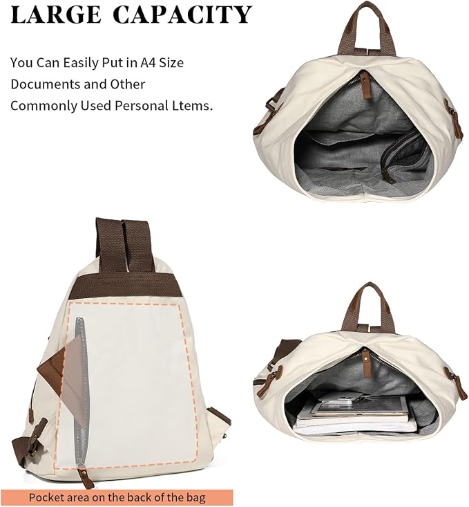 KL928 Canvas Vintage Backpack – Large Casual Daypack Outdoor Travel Rucksack - Image 4