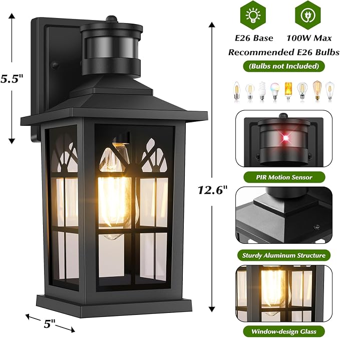 Motion Sensor Outdoor Light Fixture, Dusk to Dawn Porch Light Outdoor Wall - Image 7