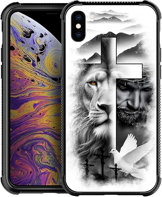 for iPhone X/Xs Case, Lion Cross Jesus Christ Dove Pattern Made of Soft by FKBRCL4U