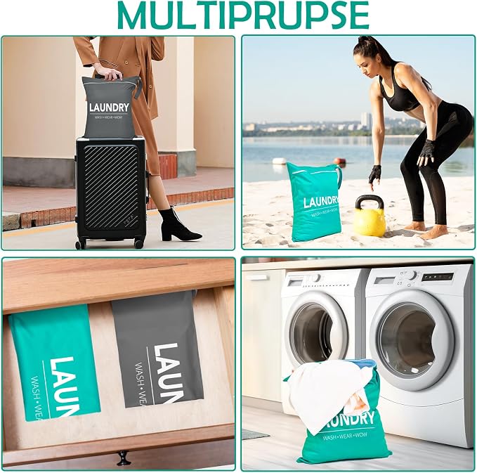 2 Pcs Large Travel Laundry Bag Waterproof Wet Dry Bag Washable Dirty Clothes Bag - Image 5