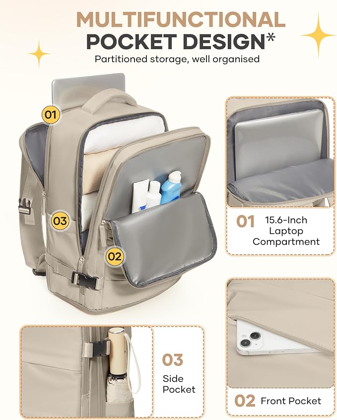 coofay Large Travel Backpack For Women Men Airline Approved Carry On Backpack - Image 4