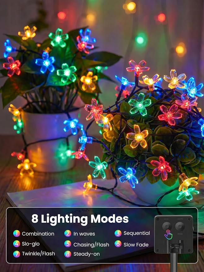 ITICdecor Solar Flower String Lights Outdoor Waterproof 50 LED Solar Powered - Image 4