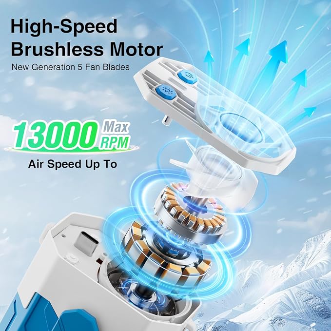 Portable Fan 4000mAh Rechargeable, 4 Speeds 13000RPM Strong Airflow, Personal - Image 3