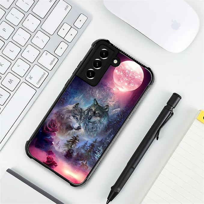 for Samsung Galaxy S21 Case, Star Two Wolfs Howling Pattern Graphic Design Girl - Image 7