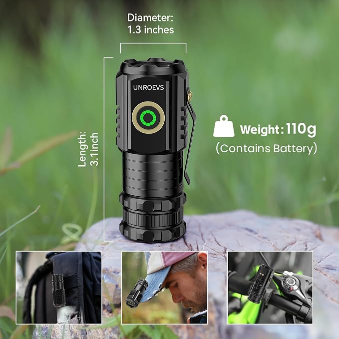 UNROEVS Mini Flashlight 2550 Lumens Rechargeable USB C Charging, Small EDC - Image 3