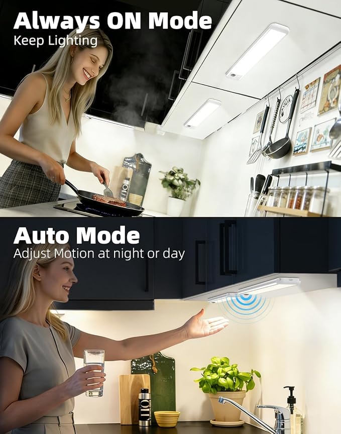 RUIKORING 8.5" Under Cabinet Lighting 6 Pack, 3 Colors, Motion Sensor Light - Image 6