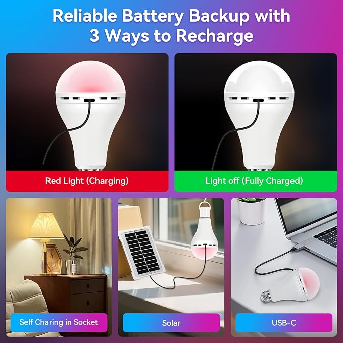 Neporal MagixPro RGB Remote Rechargeable Light Bulbs, Dual Recharge, Color - Image 3