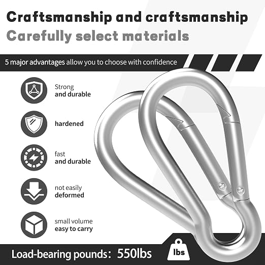 Carabiner, Heavy Duty Galvanized Steel Spring Snap Hook Carabiner Clips - Image 3