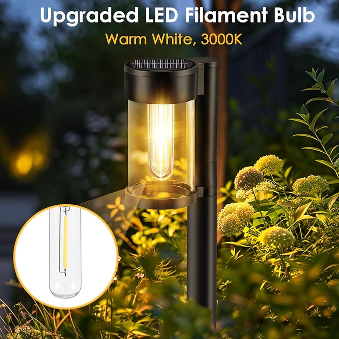 Mancra Solar Pathway Lights Outdoor, 10 Pack Metal & Glass Solar Lights Outdoor - Image 3