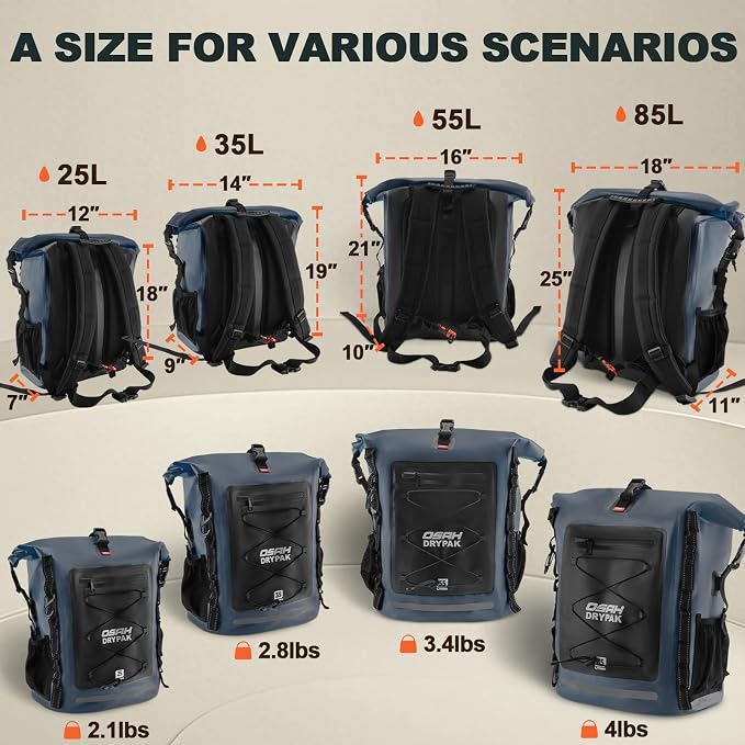 OSAH DRYPAK Waterproof Backpack Dry Bag 25L/35L/55L/85L – Heavy Duty Roll-Top - Image 2