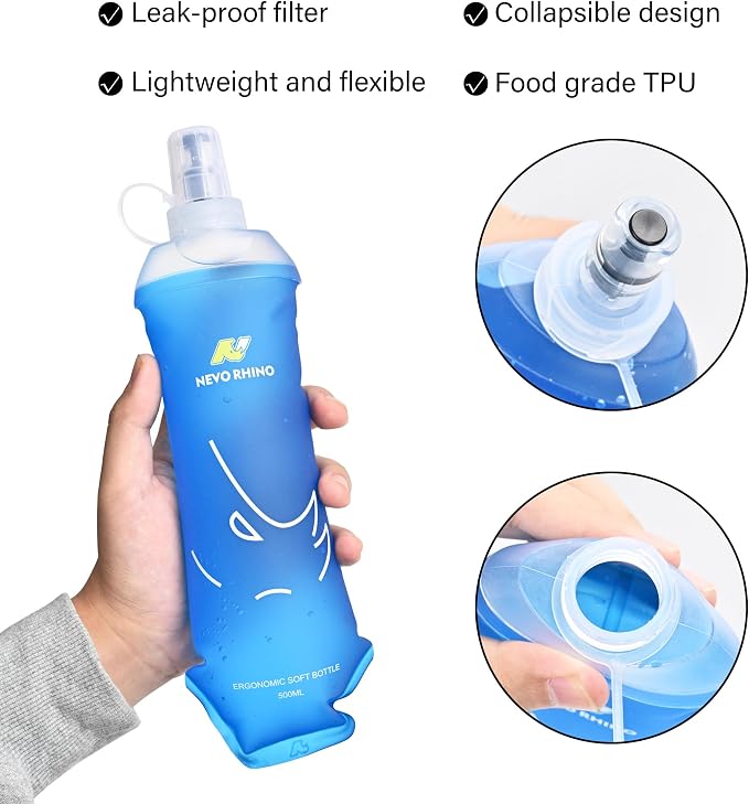 N NEVO RHINO 2PCS Soft Flask, 17oz/500ml TPU Running Water Bottle - Image 2