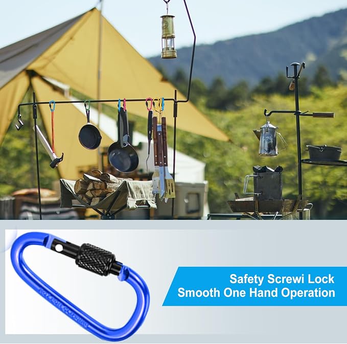 10 Pack Aluminum D Ring Key Rings Hiking Clips Locking Carabiner - Image 3
