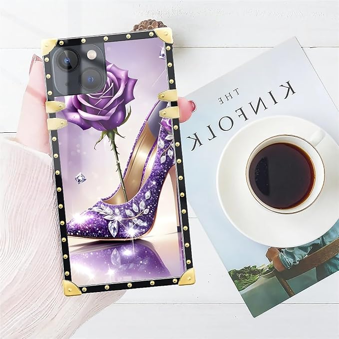Compatible with iPhone 15 Case, High Heeled Purple Diamond Rose Luxury Golden - Image 7