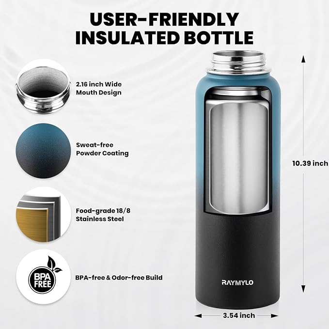 RAYMYLO Insulated Water Bottle 40 oz, Triple Wall Vacuum Stainless Steel - Image 5
