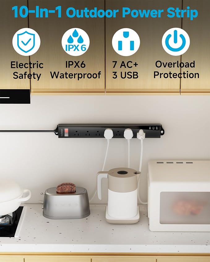 Outdoor Power Strip Weatherproof IPX6, 1625W/13A 6 Ft Extension Cord - Image 2