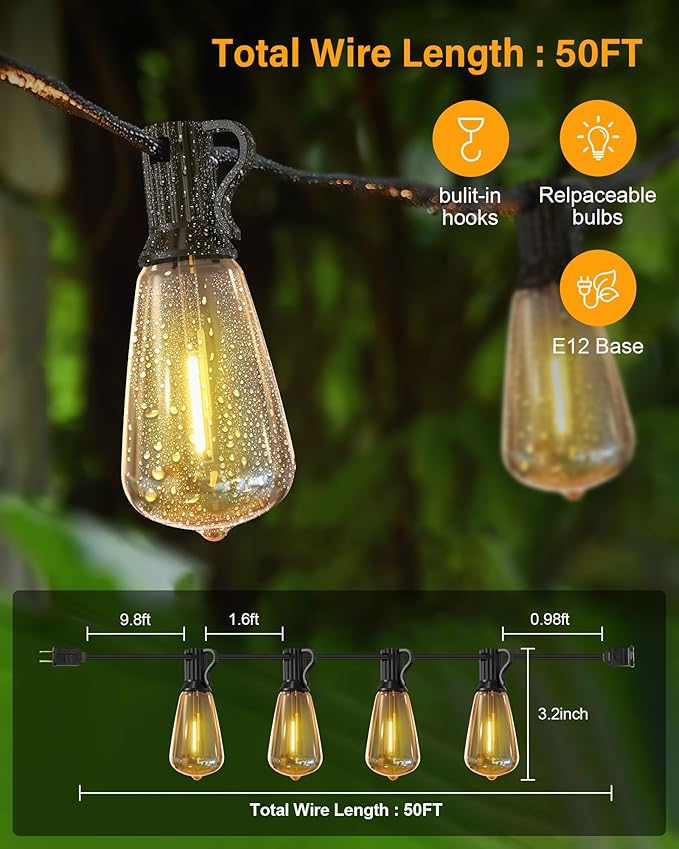Doukedge String Lights for Outside, 150FT Patio Lights Outdoor Waterproof - Image 2