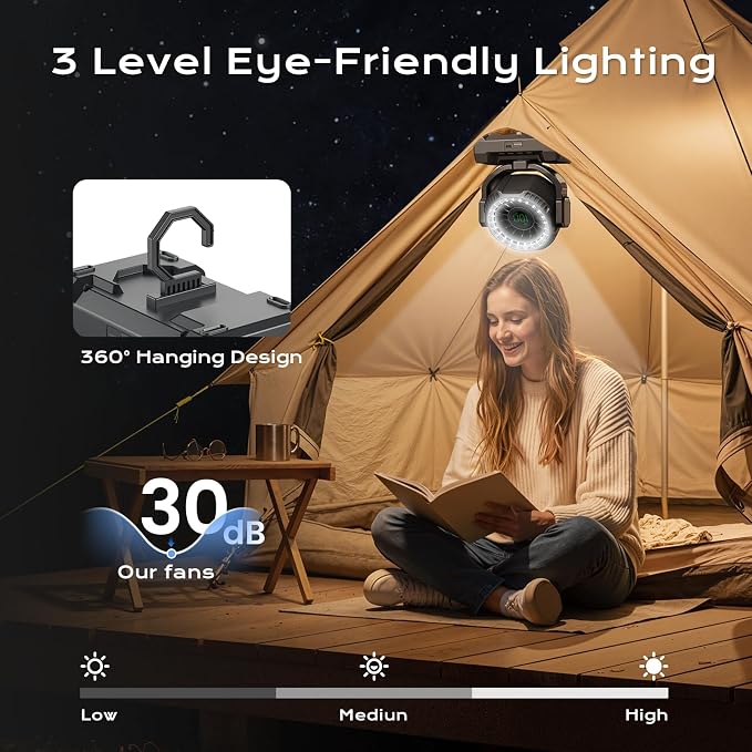 24000mAh Camping Fan, Portable Rechargeable Fan, Battery Powered Fan - Image 5