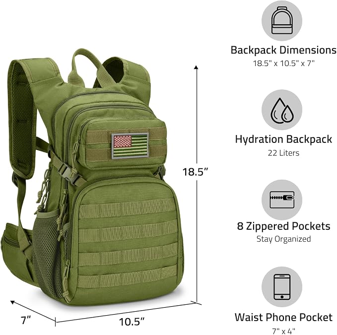 CVLIFE Hydration Backpack with 3L TPU Tactical Water Bladder, 22L Hiking - Image 6