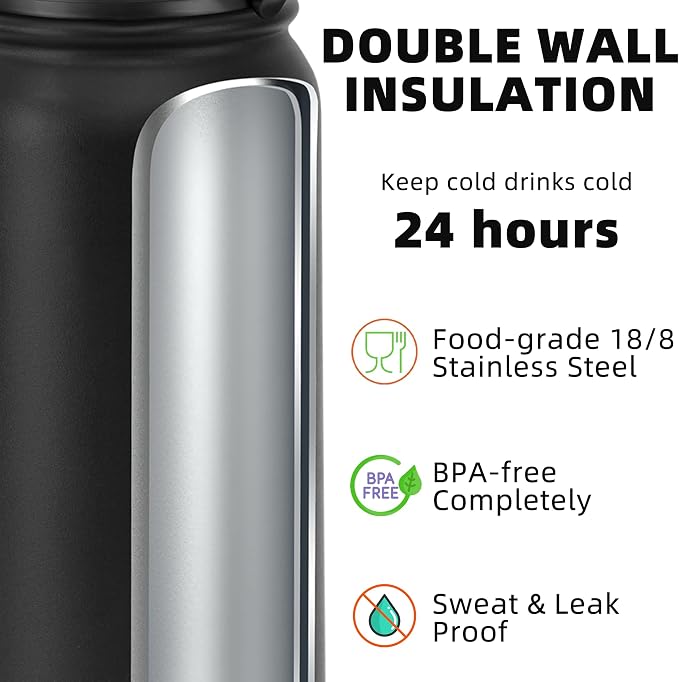 Fanhaw 24 oz Insulated Stainless Steel Water Bottle - Image 3
