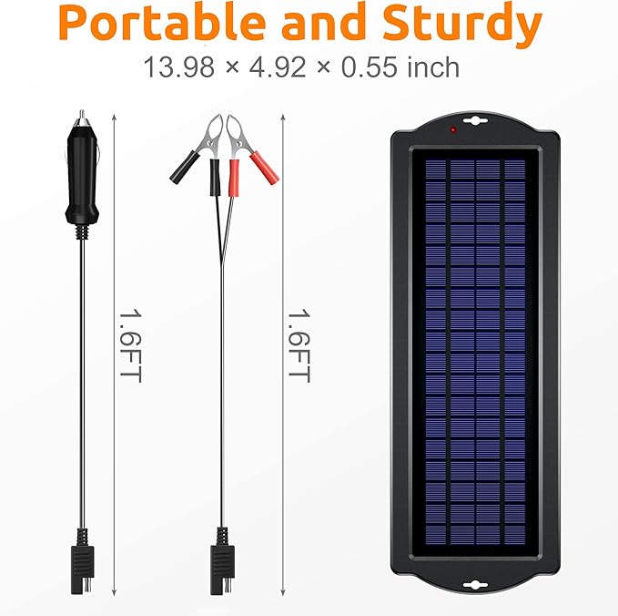 SUNAPEX 12V Solar Battery Charge: 5W Waterproof Portable Solar Panel Kit - Image 7