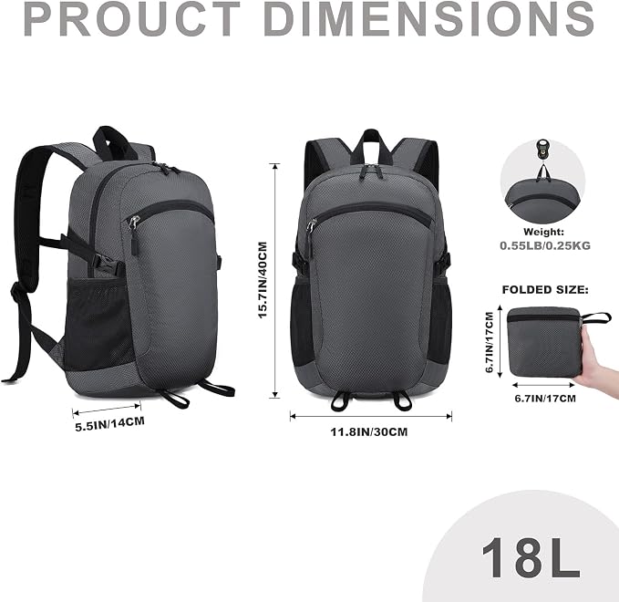 Lightweight Hiking Backpack 18L Packable Foldable Small Daypack Collapsible - Image 7