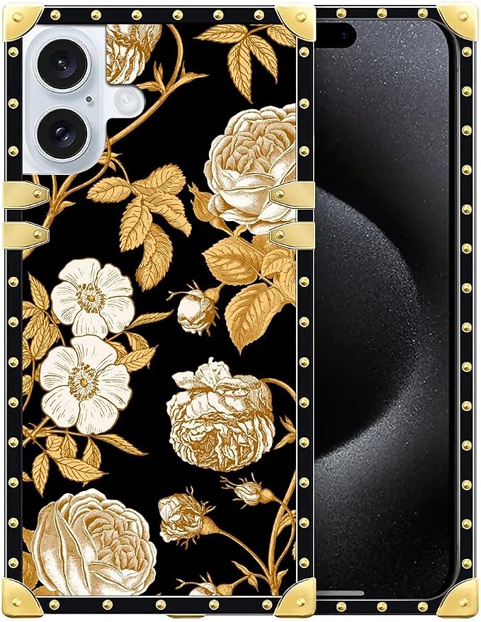Compatible with iPhone 16 Plus Case, Blooming Rose Golden Flower Luxury Golden by Unknown