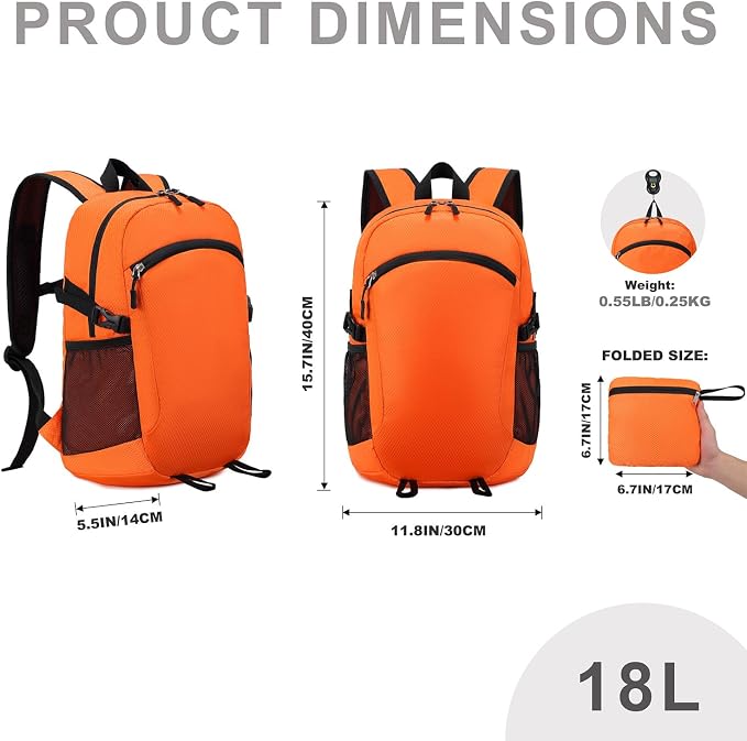 Lightweight Hiking Backpack 18L Packable Foldable Small Daypack Collapsible - Image 7