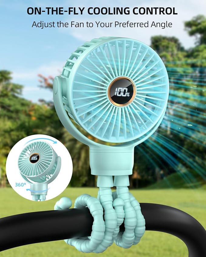Portable Stroller Mini Fan, Small Rechargeable Personal Fan, Travel Essentials - Image 2