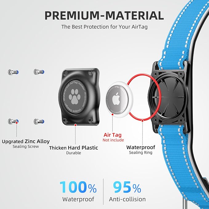 AirTag Dog Collar, IP68 Waterproof Air Tag Dog Collar Holder, Reflective - Image 3
