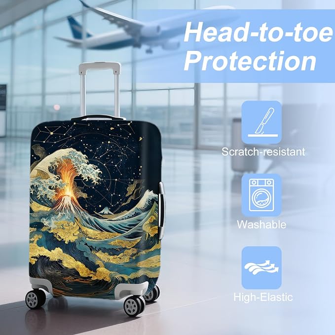 ANNA QUEEN Ocean Waves Travel Luggage Cover -Stretchable Airplane Suitcase - Image 3