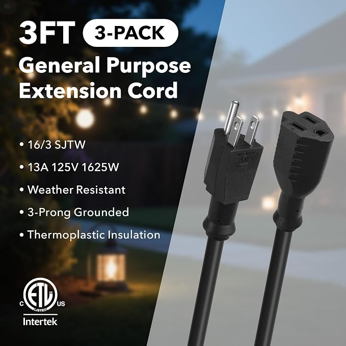 BN-LINK 3 Ft Outdoor Extension Cord 16/3 SJTW General Purpose Power Cord - Image 3