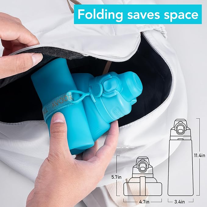 TakeToday Collapsible Water Bottles 32oz, Foldable Travel Water Bottle - Image 8