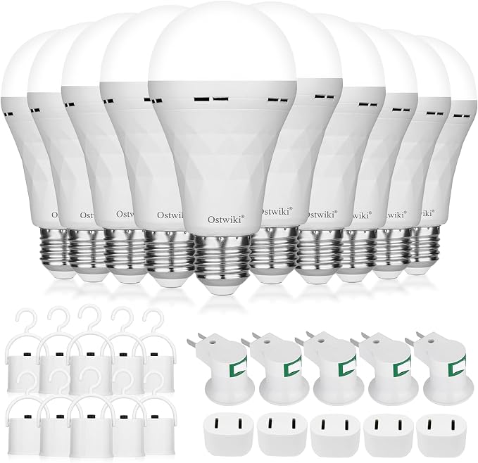 Ostwiki 10 Pack Rechargeable Emergency Light Bulbs, Battery Operated Backup by OstwikiDecorationLights