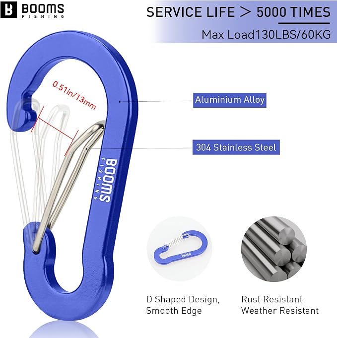 Booms Fishing CC5 Multi-Use Carabiner Clips, 10 Pack 2.3"/ 3.1" Caribeener Clips - Image 2