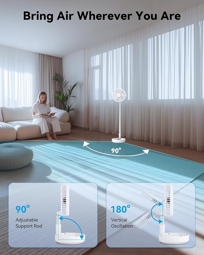 Portable Oscillating Travel Fan, 10400mAh Battery Operated Rechargeable USB - Image 5