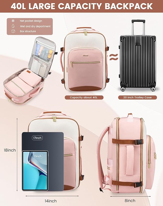 LOVEVOOK 40L Travel Backpack for Women & Men, Airline Approved Carry On Luggage - Image 3
