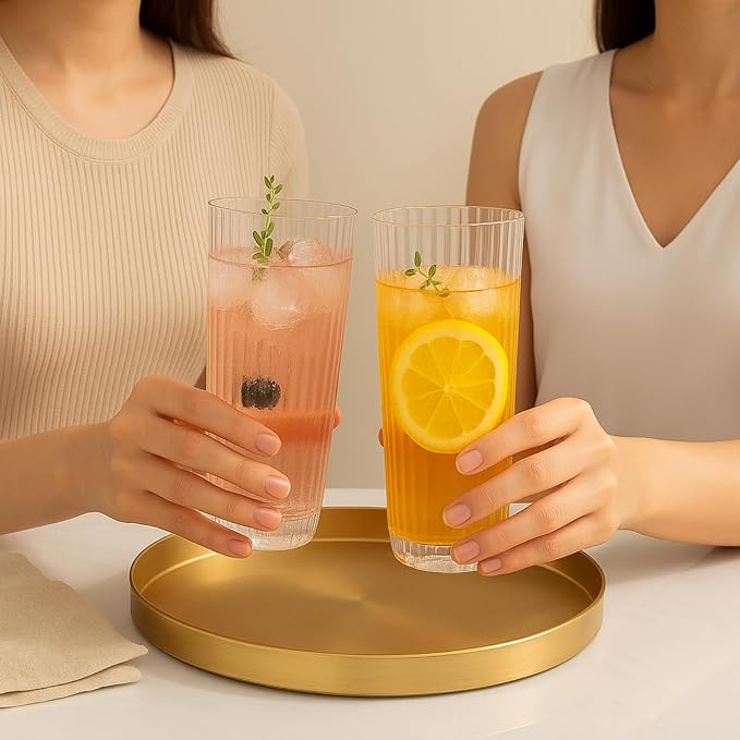 Khen Plastic Acrylic Ribbed Drinking Glasses – Set of 2 Clear 11.8oz Tritan - Image 7